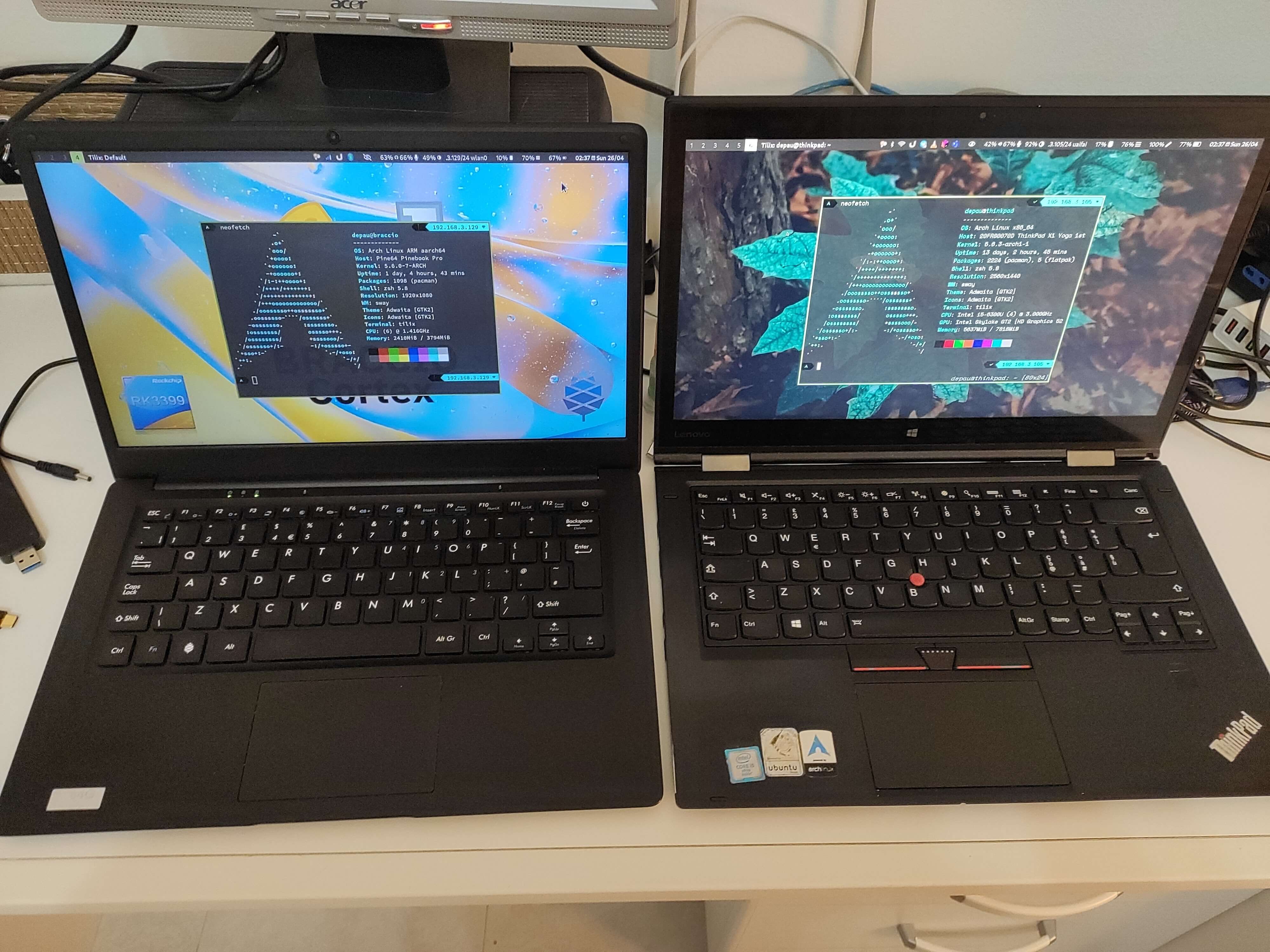 My Pinebook Pro and my ThinkPad